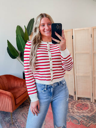 Eva Striped Cardigan-Red/White