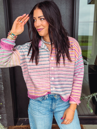 Rainbow Rush Cardigan-Strawberry Mix