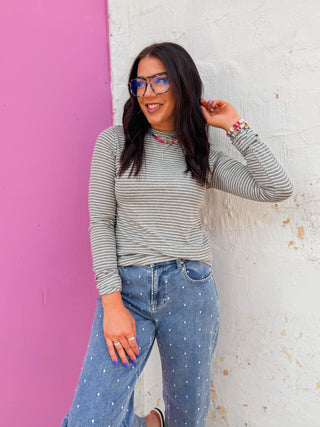 Zoe Striped Top-H. Grey