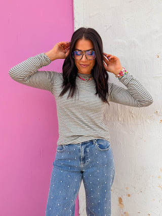 Zoe Striped Top-H. Grey
