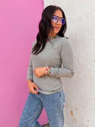 Zoe Striped Top-H. Grey