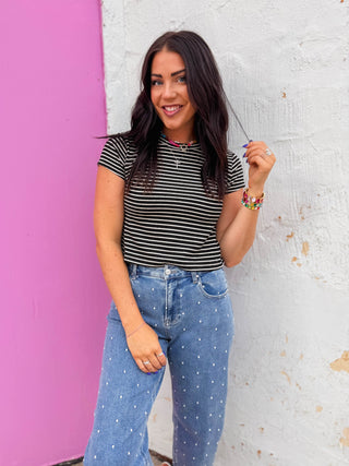 Find Your Soft Striped Tee-Black