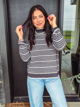 Meg Striped Sweater-Charcoal