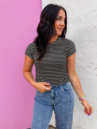 Find Your Soft Striped Tee-Black
