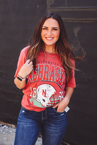 Nebraska Muncie Hippie Comfort Tee-Washed Red