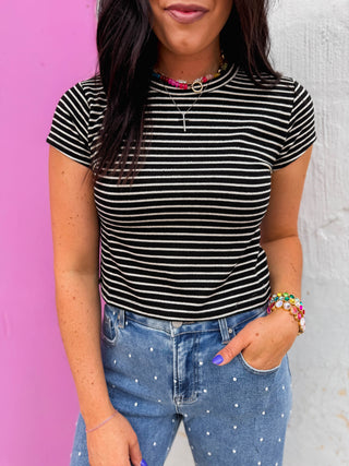 Find Your Soft Striped Tee-Black