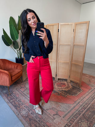 Karter Wide Leg Pants-Red