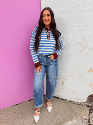 Alaina Striped Sweater-Capri/Dove