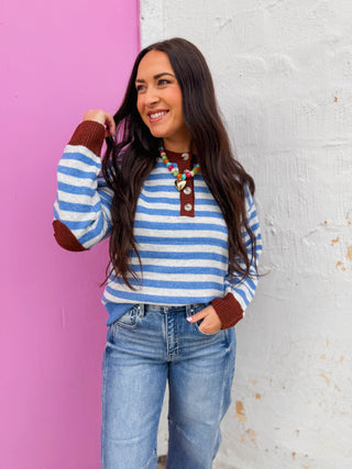 Alaina Striped Sweater-Capri/Dove