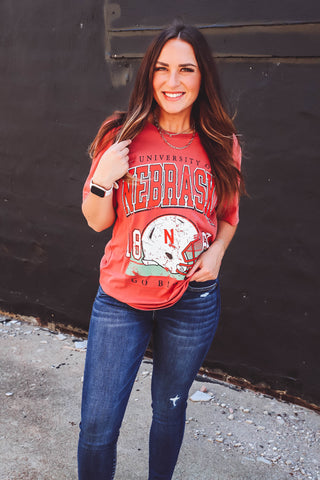 Nebraska Muncie Hippie Comfort Tee-Washed Red