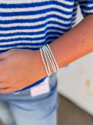 Silver Tennis Chain & Beaded Bracelet Set