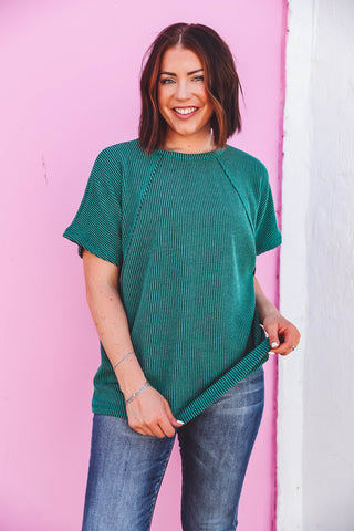 Megan Corded Top-Hunter Green