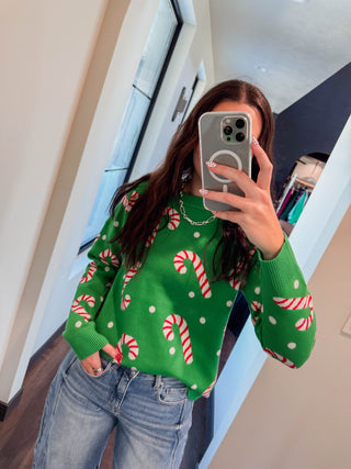Candy Cane Lane Sweater-Green