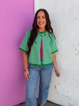 Favorite Layer Striped Cardigan-Green