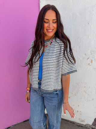 Favorite Layer Striped Cardigan-Charcoal