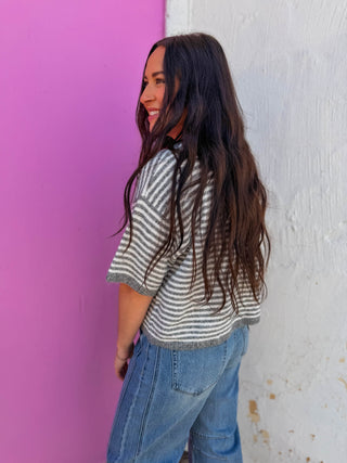 Favorite Layer Striped Cardigan-Charcoal