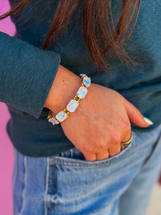 White Rectangle Crystal Stretch Bracelet