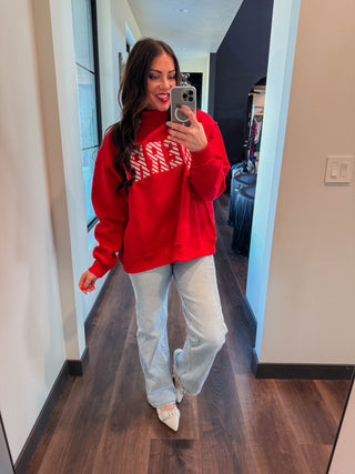 Merry Embroidered Mock Neck Sweatshirt