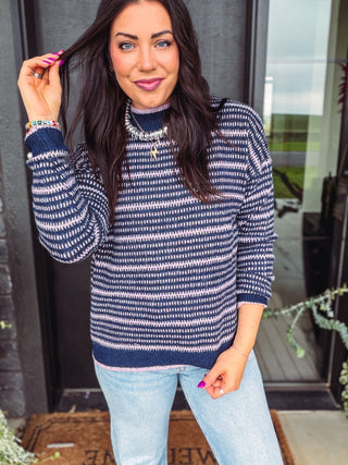 Meg Striped Sweater-Navy