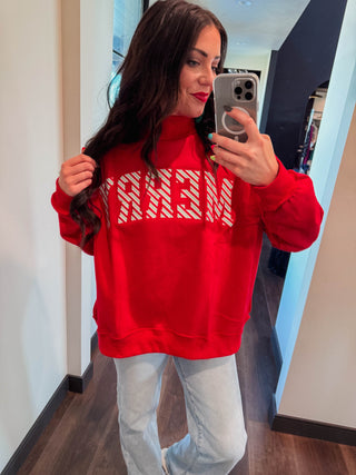 Merry Embroidered Mock Neck Sweatshirt