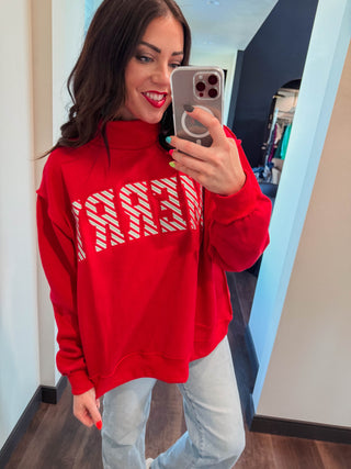 Merry Embroidered Mock Neck Sweatshirt