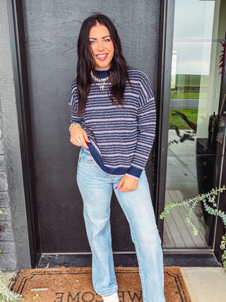Meg Striped Sweater-Navy