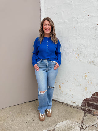 Kiara Henley Sweater-Blue