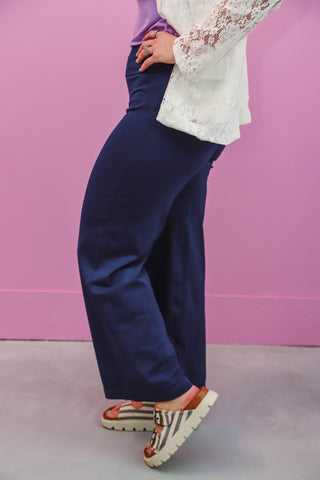 Amber Wide Leg Trousers-Navy