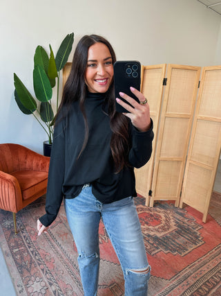 Remi Mock Neck Top-Black