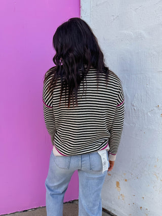 Carson Striped Sweater-Black/Magenta