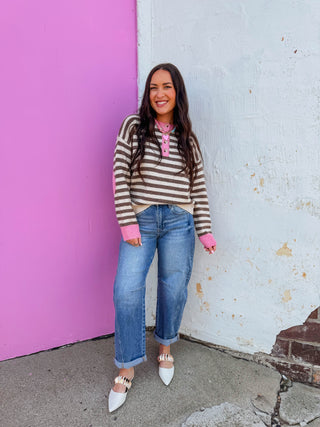 Alaina Striped Sweater-Mocha/Taupe