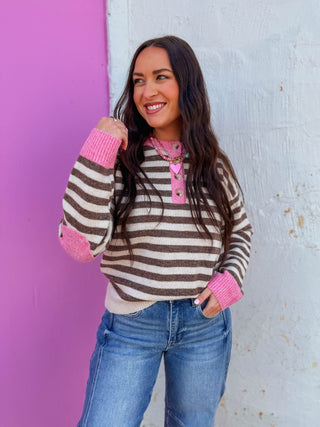 Alaina Striped Sweater-Mocha/Taupe