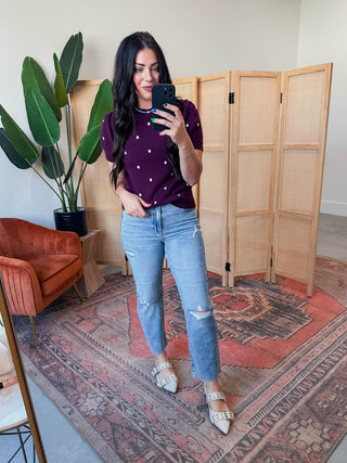 Kali Polka Dot Knit Top-Plum