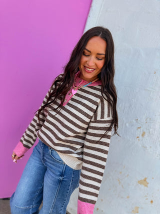 Alaina Striped Sweater-Mocha/Taupe