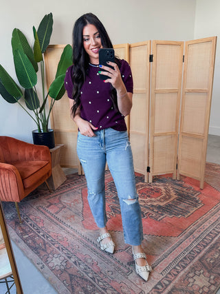 Kali Polka Dot Knit Top-Plum