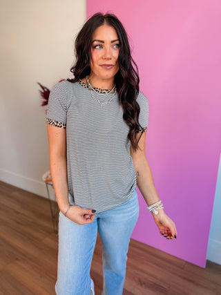 Claire Striped Top-Ivory/Leopard