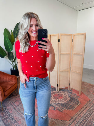 Kali Polka Dot Knit Top-Red