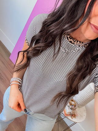 Claire Striped Top-Ivory/Leopard