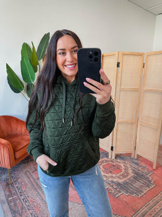 Tori Quilted Hoodie-Dark Olive