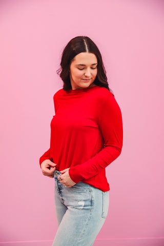 Karter Long Sleeve Top-Dark Red