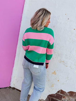 Taryn Color Block Sweater-Pink/Green