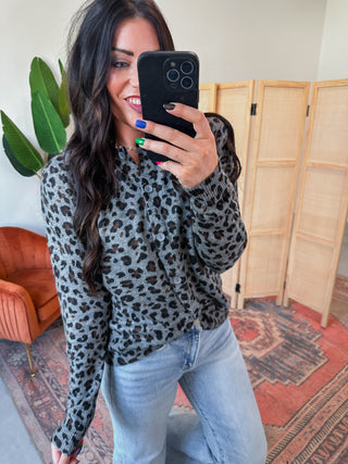 Brooklyn Leopard Cardigan-Charcoal