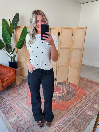 Kali Polka Dot Knit Top-White