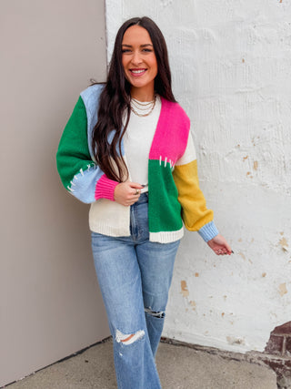 Jade Color Block Cardigan