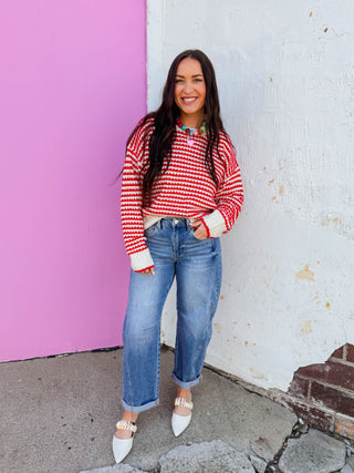 Britt Striped Sweater-Red