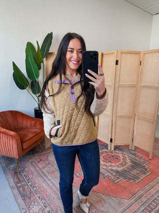 Londyn Quilted Pullover-Caramel/Beige