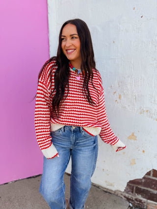 Britt Striped Sweater-Red