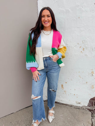 Jade Color Block Cardigan