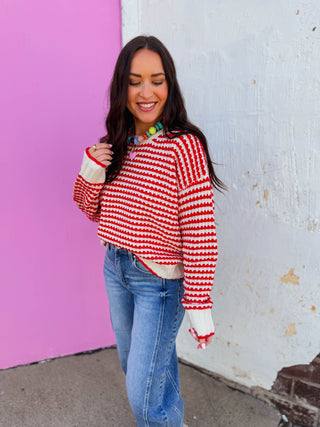 Britt Striped Sweater-Red