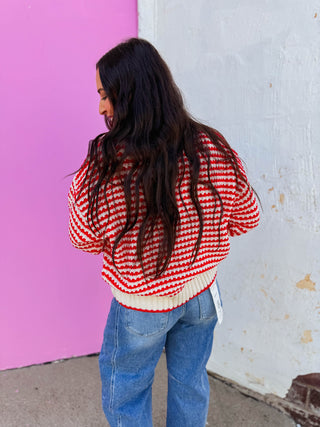 Britt Striped Sweater-Red